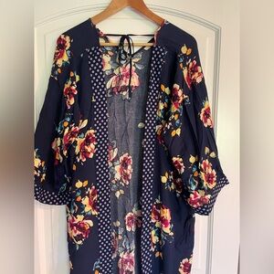 Band of Gypsies Navy Floral Open-Front Kimono Duster